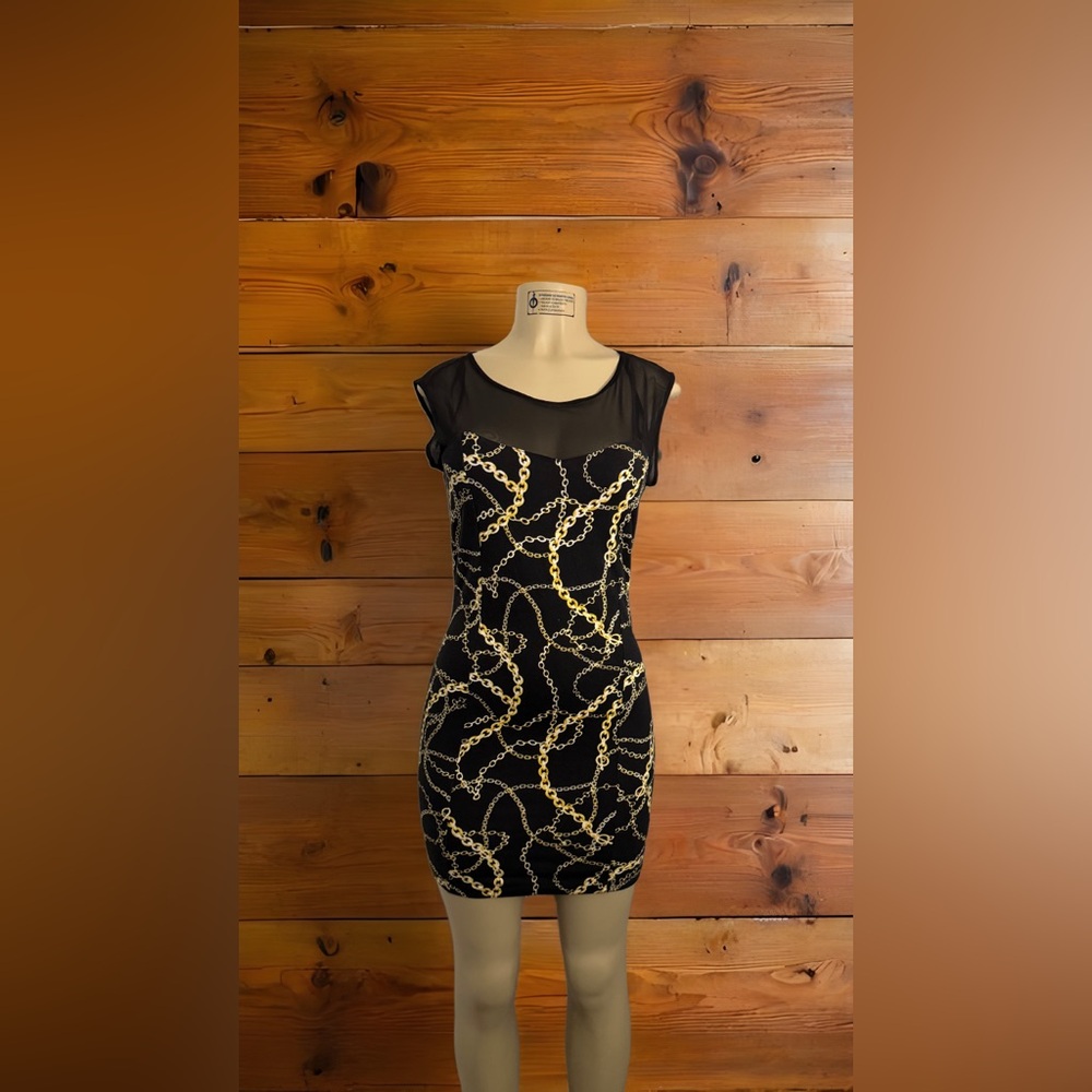 Forever 21 Black Dress with Gold Chain Pattern